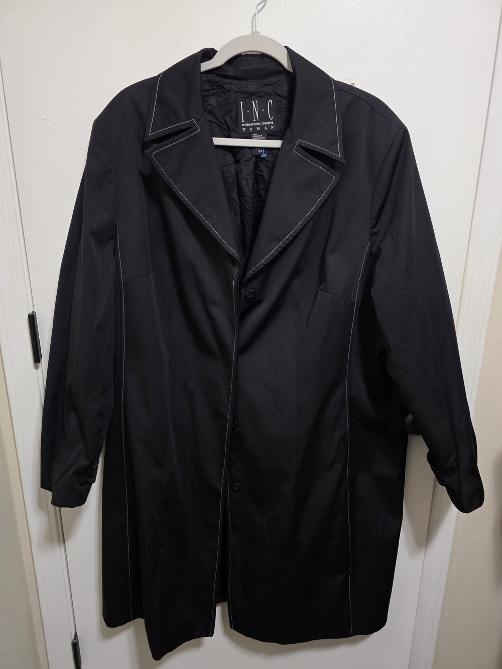INC International Concepts Woman Black Trench Coat Contrast Stitch 3X